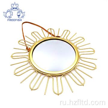 Золотое подвесное настенное зеркало в форме солнца